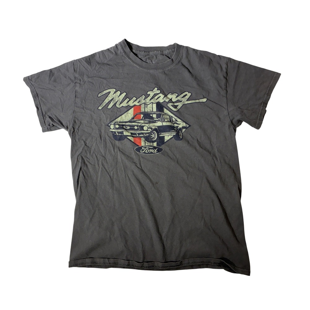 Ford Mustang Graphic T-Shirt Mens Medium‎ Charcoal Grey Short Sleeve Muscle Car